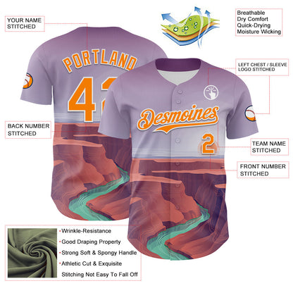 Custom Purple Bay Orange-White 3D Pattern Design Patriotic American Symbol Grand Canyon And Colorado River Authentic Baseball Jersey - Sky-Custom