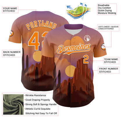 Custom Purple Bay Orange-White 3D Pattern Design Patriotic American Symbol Desert Authentic Baseball Jersey - Sky-Custom
