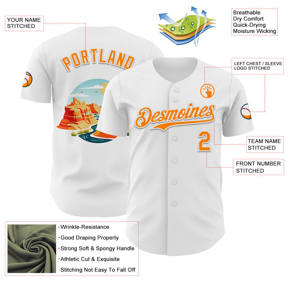 Custom White Bay Orange 3D Pattern Design Patriotic American Symbol Grand Canyon And Colorado River Authentic Baseball Jersey - Sky-Custom