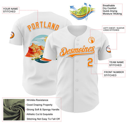 Custom White Bay Orange 3D Pattern Design Patriotic American Symbol Grand Canyon And Colorado River Authentic Baseball Jersey - Sky-Custom