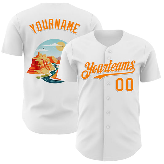 Custom White Bay Orange 3D Pattern Design Patriotic American Symbol Grand Canyon And Colorado River Authentic Baseball Jersey - Sky-Custom
