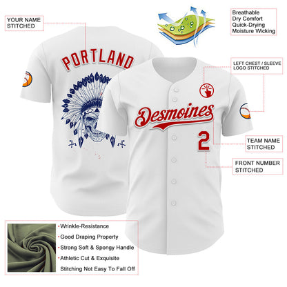 Custom White Red 3D Native American Skull Authentic Baseball Jersey - Sky-Custom