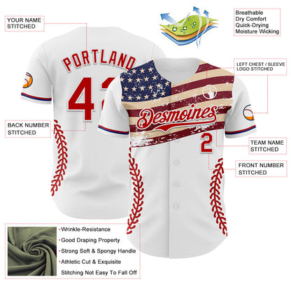 Custom White Red-Royal 3D Patriotic American Flag Authentic Baseball Jersey - Sky-Custom