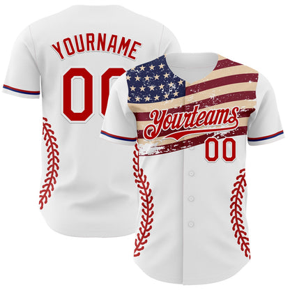 Custom White Red-Royal 3D Patriotic American Flag Authentic Baseball Jersey - Sky-Custom