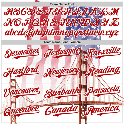 Custom White Royal-Red 3D Patriotic American Flag And Golden Gate Bridge Authentic Baseball Jersey - Sky-Custom
