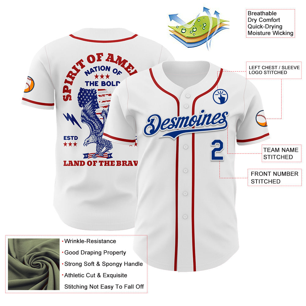 Custom White Royal-Red 3D Patriotic American Flag And Eagle Authentic Baseball Jersey - Sky-Custom