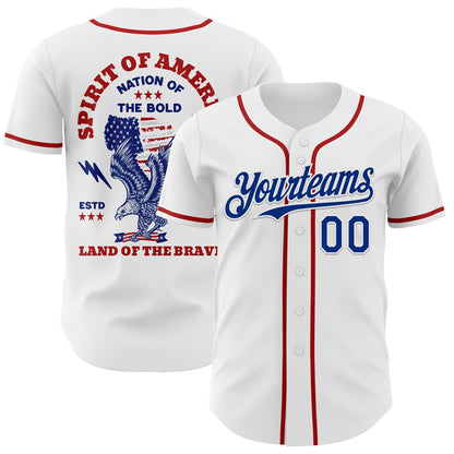 Custom White Royal-Red 3D Patriotic American Flag And Eagle Authentic Baseball Jersey - Sky-Custom
