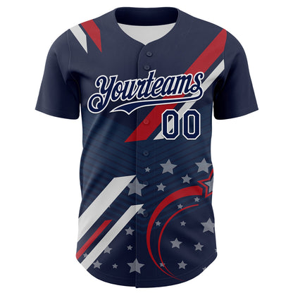 Custom Navy Red-White 3D Patriotic American Flag Authentic Baseball Jersey - Sky-Custom