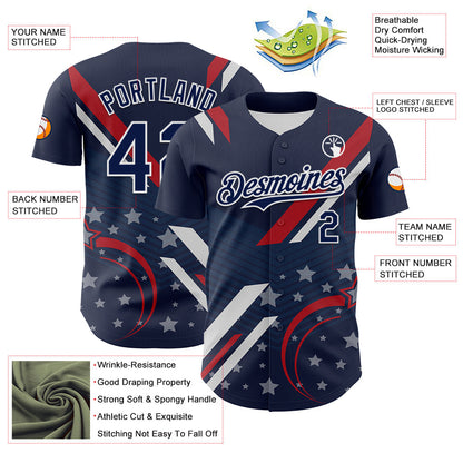 Custom Navy Red-White 3D Patriotic American Flag Authentic Baseball Jersey - Sky-Custom