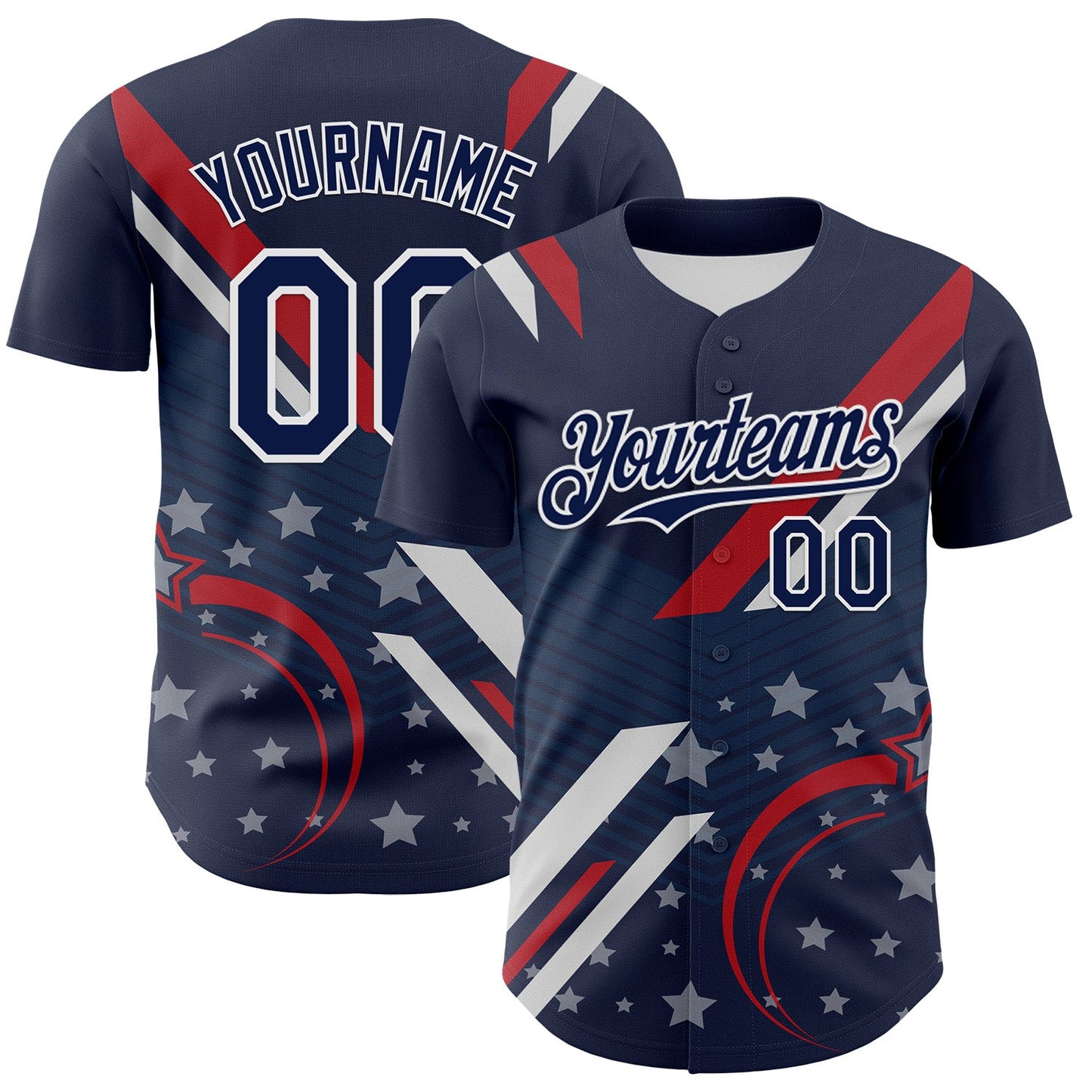 Custom Navy Red-White 3D Patriotic American Flag Authentic Baseball Jersey - Sky-Custom