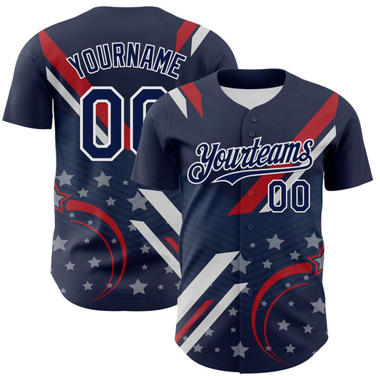 Custom Navy Red-White 3D Patriotic American Flag Authentic Baseball Jersey - Sky-Custom