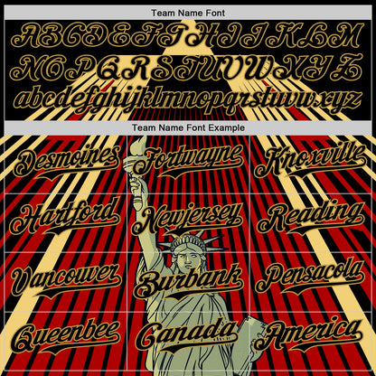Custom Black Red-Old Gold 3D Pattern Design Patriotic American Symbol Statue of Liberty Authentic Baseball Jersey - Sky-Custom