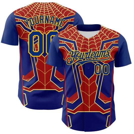 Custom Royal Yellow 3D Pattern Design Superhero Spiderman Authentic Baseball Jersey - Sky-Custom