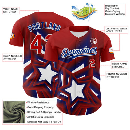 Custom Red Royal-White 3D Patriotic American Flag And Star Authentic Baseball Jersey - Sky-Custom