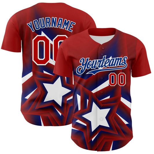 Custom Red Royal-White 3D Patriotic American Flag And Star Authentic Baseball Jersey - Sky-Custom