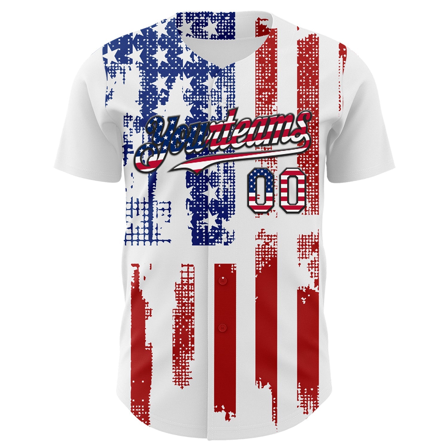 Custom White USA Flag Fire Red-Black 3D Patriotic Skull Authentic Baseball Jersey - Sky-Custom