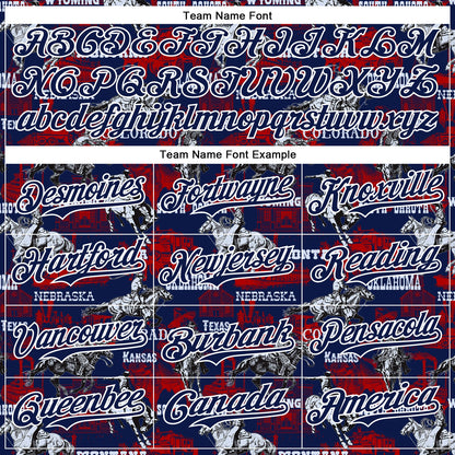 Custom Navy White 3D Pattern Design Patriotic American Spirit Rodeo Cowboy Authentic Baseball Jersey - Sky-Custom