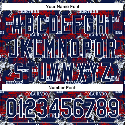 Custom Navy White 3D Pattern Design Patriotic American Spirit Rodeo Cowboy Authentic Baseball Jersey - Sky-Custom
