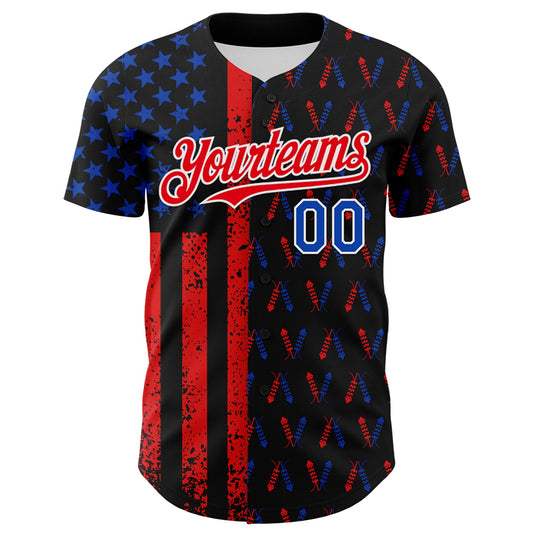Custom Black Thunder Blue Fire Red-White 3D Patriotic American Flag Authentic Baseball Jersey - Sky-Custom