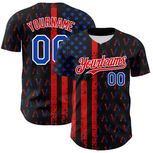 Custom Black Thunder Blue Fire Red-White 3D Patriotic American Flag Authentic Baseball Jersey - Sky-Custom