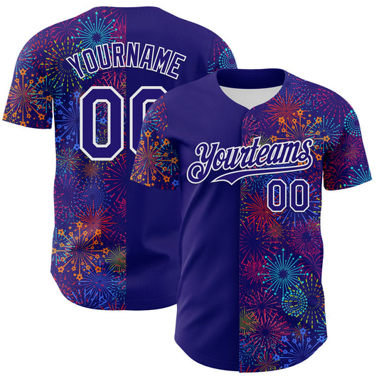 Custom Dark Purple White 3D Pattern Design Patriotic American Spirit Firework Authentic Baseball Jersey - Sky-Custom