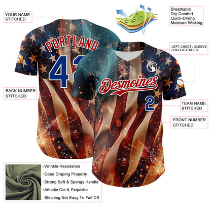 Custom Blue Royal Red-White 3D Patriotic American Flag Authentic Baseball Jersey - Sky-Custom