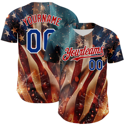Custom Blue Royal Red-White 3D Patriotic American Flag Authentic Baseball Jersey - Sky-Custom