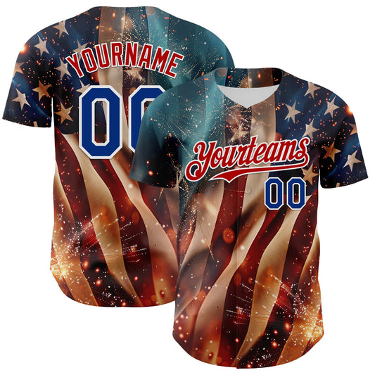 Custom Blue Royal Red-White 3D Patriotic American Flag Authentic Baseball Jersey - Sky-Custom