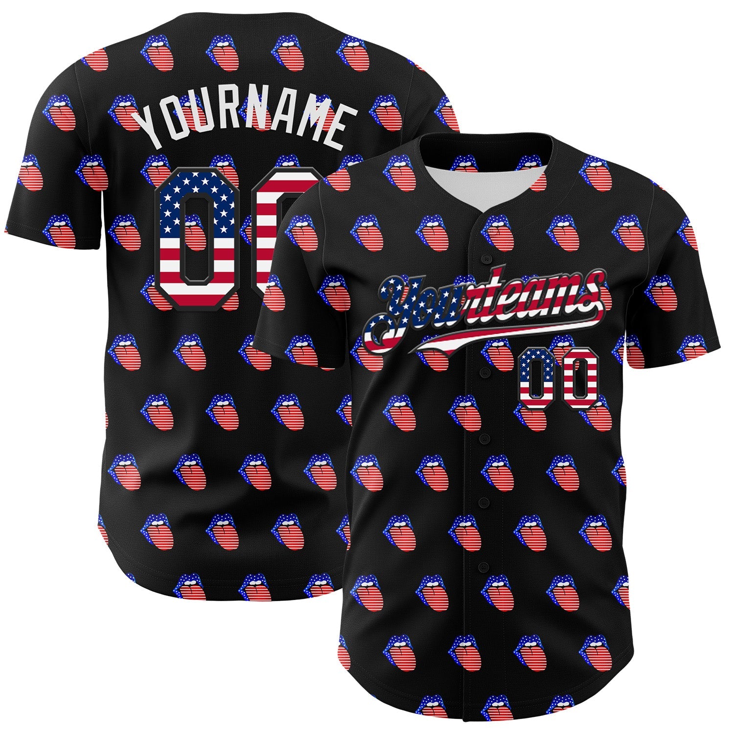 Custom Black USA Flag-White 3D Patriotic American Flag Authentic Baseball Jersey - Sky-Custom