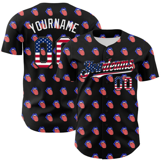 Custom Black USA Flag-White 3D Patriotic American Flag Authentic Baseball Jersey - Sky-Custom