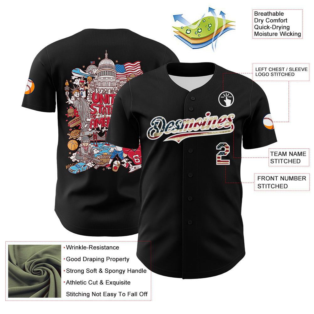Custom Black Vintage USA Flag-White 3D Patriotic American Symbol Authentic Baseball Jersey - Sky-Custom