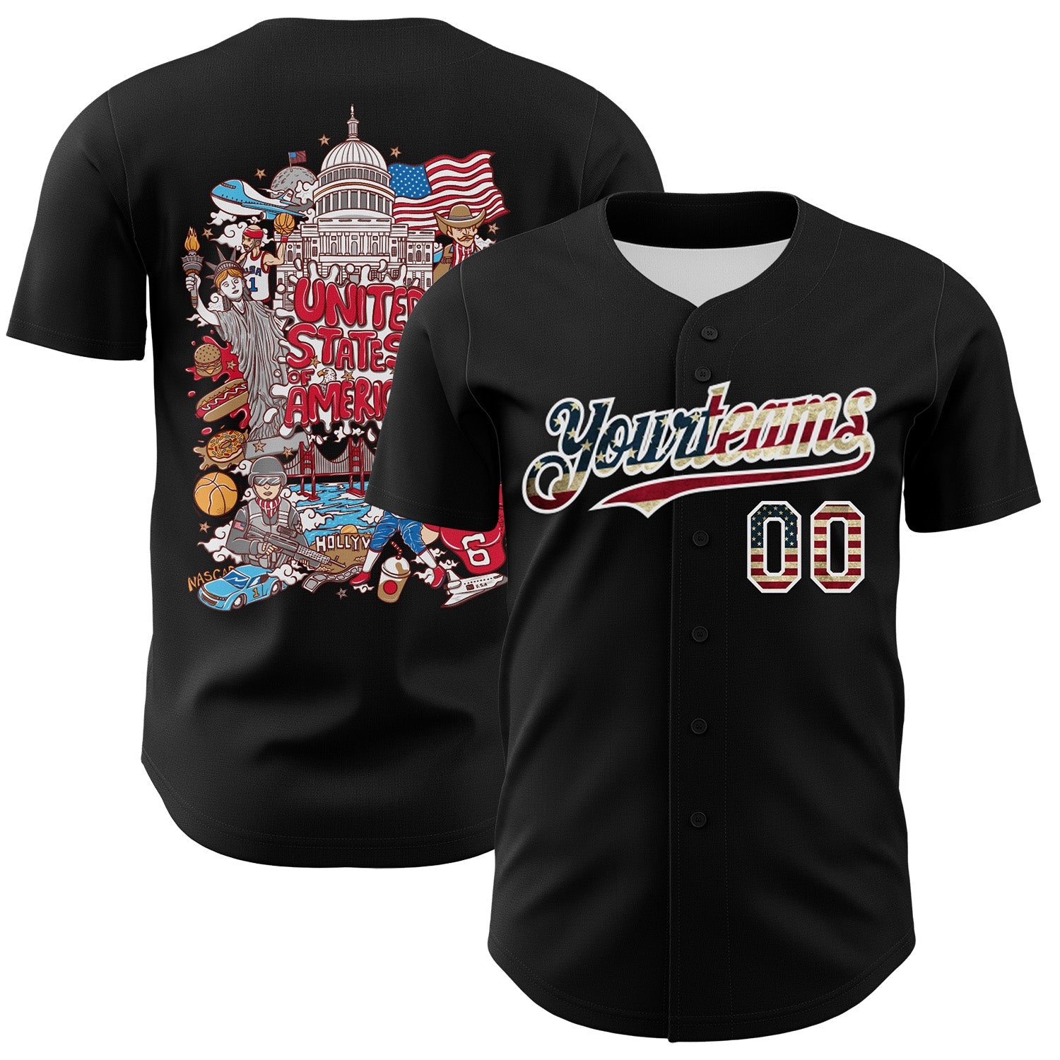 Custom Black Vintage USA Flag-White 3D Patriotic American Symbol Authentic Baseball Jersey - Sky-Custom