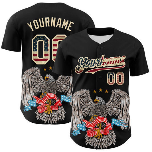 Custom Black Vintage USA Flag-Cream 3D Patriotic American Symbol Eagle Authentic Baseball Jersey - Sky-Custom