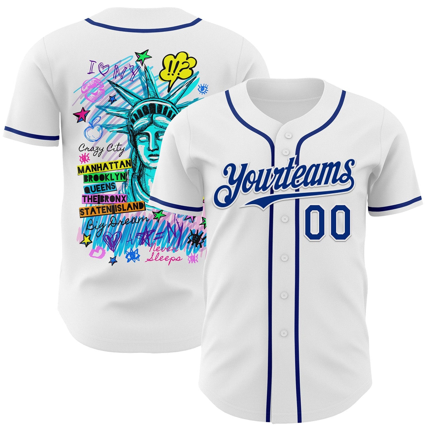 Custom White Royal 3D Pattern Design Patriotic American Symbol Statue of Liberty Authentic Baseball Jersey - Sky-Custom