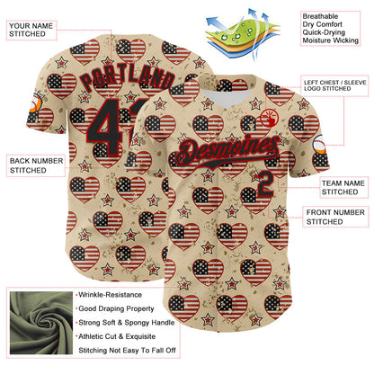 Custom City Cream Black-Red 3D Patriotic American Flag Authentic Baseball Jersey - Sky-Custom