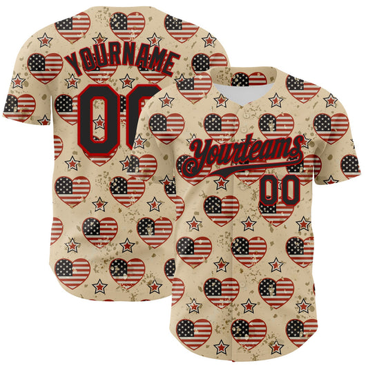 Custom City Cream Black-Red 3D Patriotic American Flag Authentic Baseball Jersey - Sky-Custom