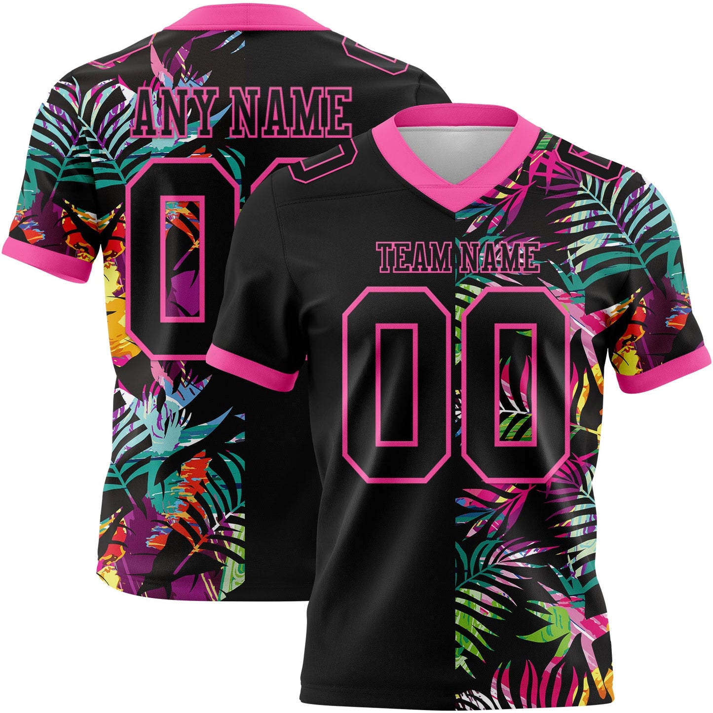 Custom Black Pink 3D Pattern Tropical Palm Leaves Mesh Authentic Football Jersey - Sky-Custom