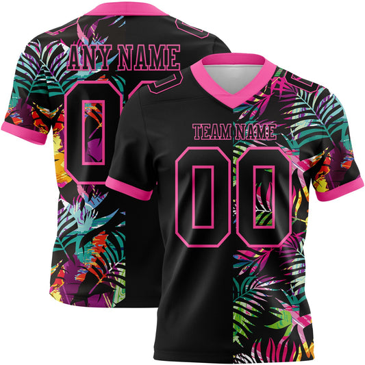 Custom Black Pink 3D Pattern Tropical Palm Leaves Mesh Authentic Football Jersey - Sky-Custom