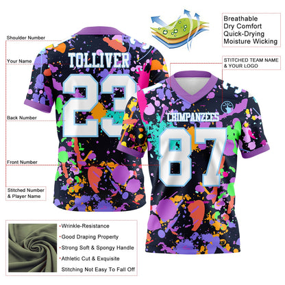 Custom Graffiti Pattern White Light Blue-Medium Purple 3D Pattern Splash Mesh Authentic Football Jersey - Sky-Custom