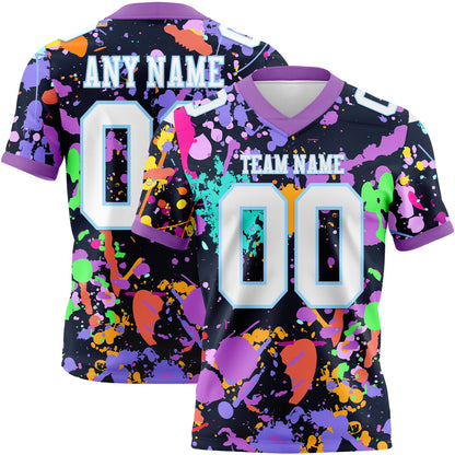 Custom Graffiti Pattern White Light Blue-Medium Purple 3D Pattern Splash Mesh Authentic Football Jersey - Sky-Custom