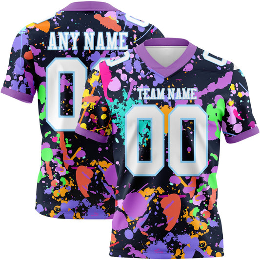 Custom Graffiti Pattern White Light Blue-Medium Purple 3D Pattern Splash Mesh Authentic Football Jersey - Sky-Custom