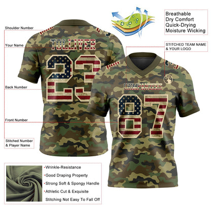 Custom Camo Vintage USA Flag Cream-Olive 3D Pattern Salute To Service Mesh Authentic Football Jersey - Sky-Custom