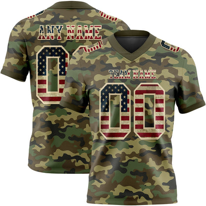 Custom Camo Vintage USA Flag Cream-Olive 3D Pattern Salute To Service Mesh Authentic Football Jersey - Sky-Custom