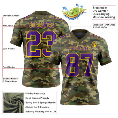Custom Camo Purple-Yellow 3D Pattern Salute To Service Mesh Authentic Football Jersey - Sky-Custom