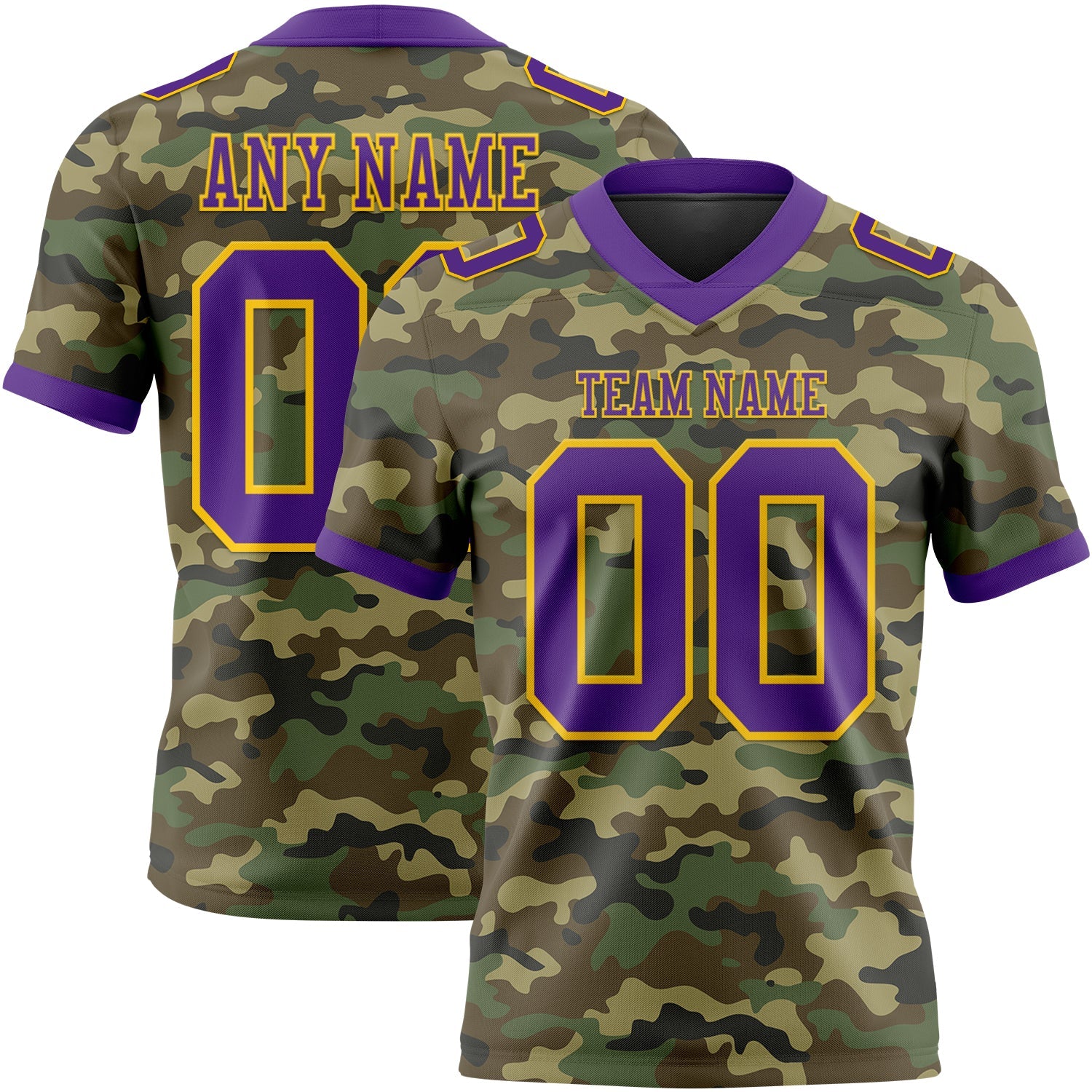 Custom Camo Purple-Yellow 3D Pattern Salute To Service Mesh Authentic Football Jersey - Sky-Custom