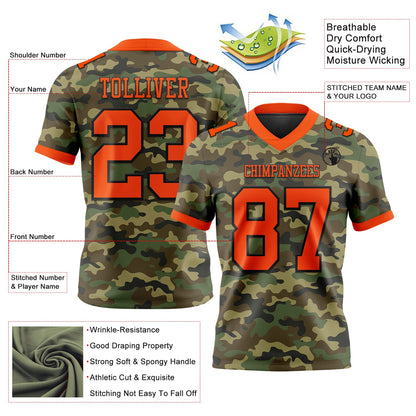 Custom Camo Orange-Black 3D Pattern Salute To Service Mesh Authentic Football Jersey - Sky-Custom