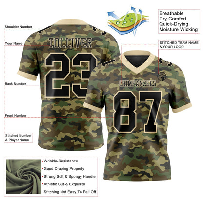 Custom Camo Black-Cream 3D Pattern Salute To Service Mesh Authentic Football Jersey - Sky-Custom