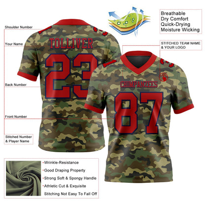 Custom Camo Red-Navy 3D Pattern Salute To Service Mesh Authentic Football Jersey - Sky-Custom