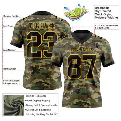 Custom Camo Black-Yellow 3D Pattern Salute To Service Mesh Authentic Football Jersey - Sky-Custom
