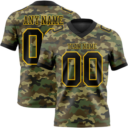 Custom Camo Black-Yellow 3D Pattern Salute To Service Mesh Authentic Football Jersey - Sky-Custom